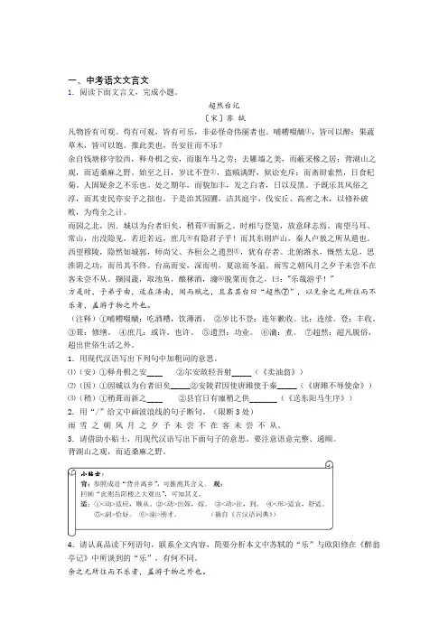 2020-2021中考语文专题复习文言文的综合题附答案