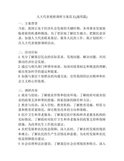 人大代表视察调研方案范文(通用篇)