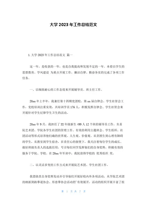 大学2023年工作总结范文