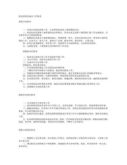 医院团委各成员工作职责