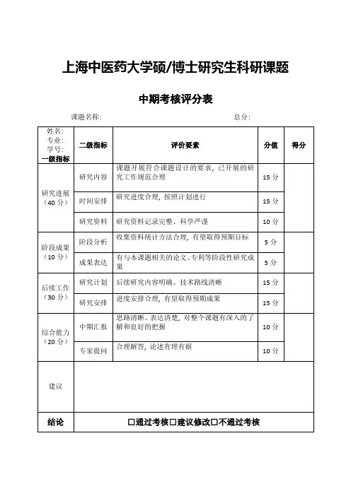 课题中期考核评分表