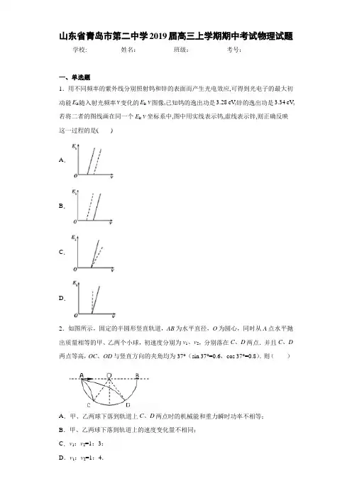 山东省青岛市第二中学2021届高三上学期期中考试物理试题