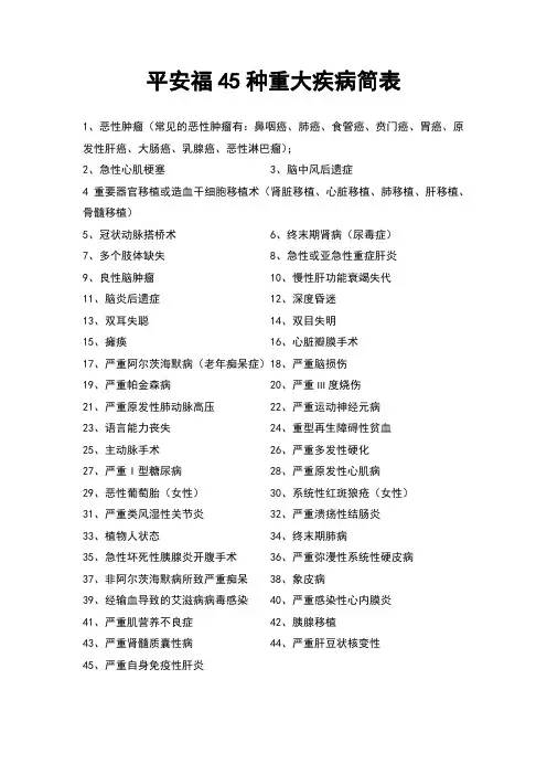 45种重大疾病
