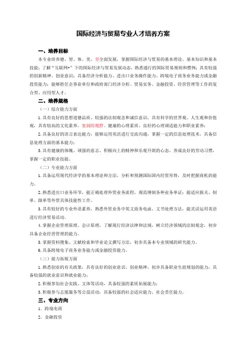 国际经济与贸易专业人才培养方案