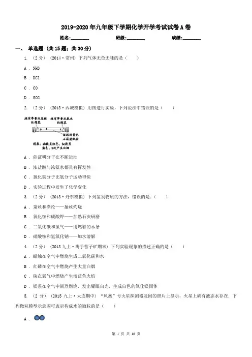 2019-2020年九年级下学期化学开学考试试卷A卷