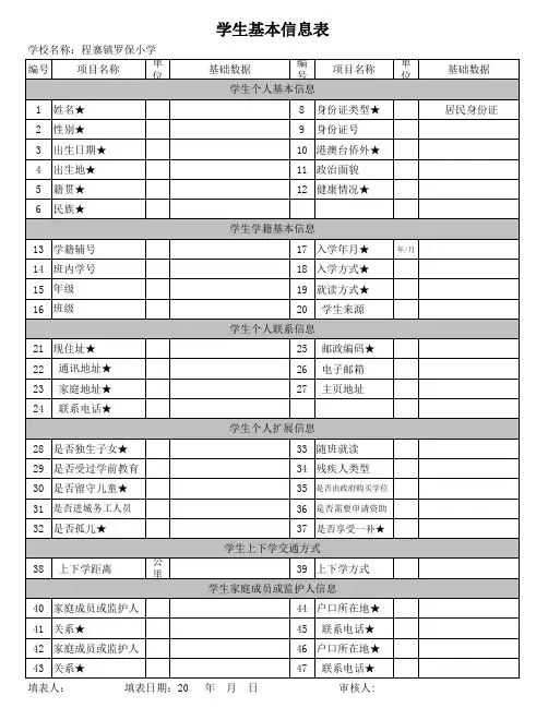 学生基本信息表填写范本