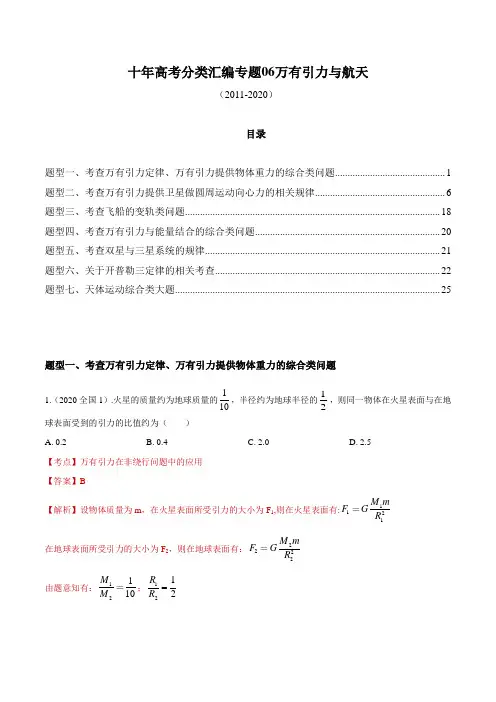 06 万有引力与航天高考真题分项详解(解析版)