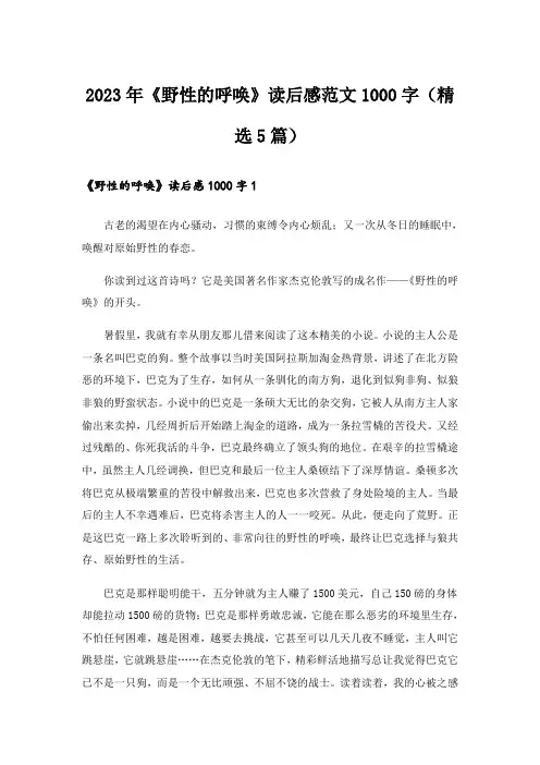 2023年《野性的呼唤》读后感范文1000字(精选5篇)