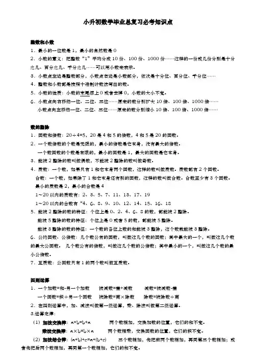 六年级下小升初数学毕业总复习必考知识点汇总