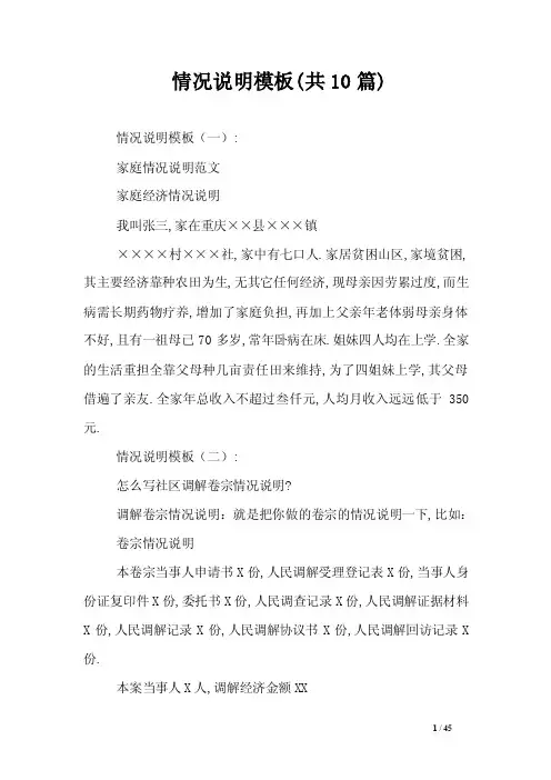 情况说明模板（共10篇）