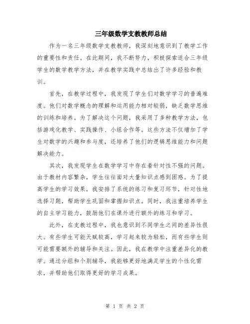 三年级数学支教教师总结