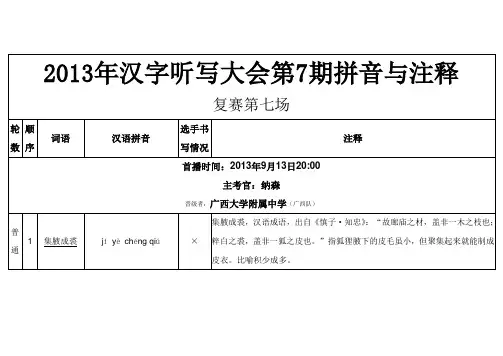2013年汉字听写大会第7期拼音与注释
