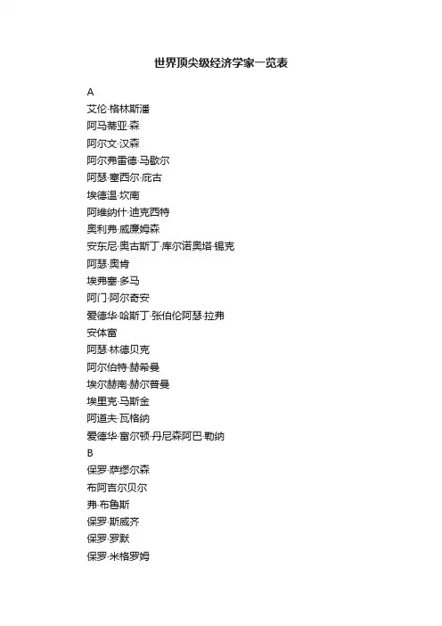 世界顶尖级经济学家一览表