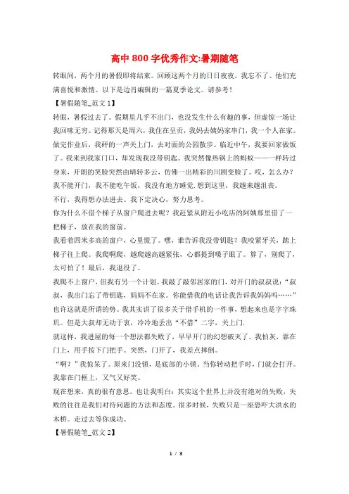 高中800字优秀作文-暑期随笔
