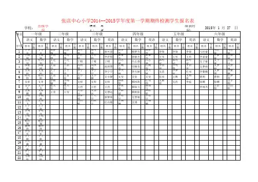 岳楼小学14年冬期末检测报名表