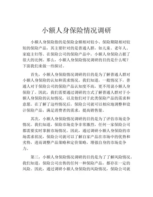 小额人身保险情况调研