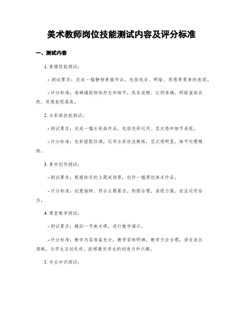美术教师岗位技能测试内容及评分标准