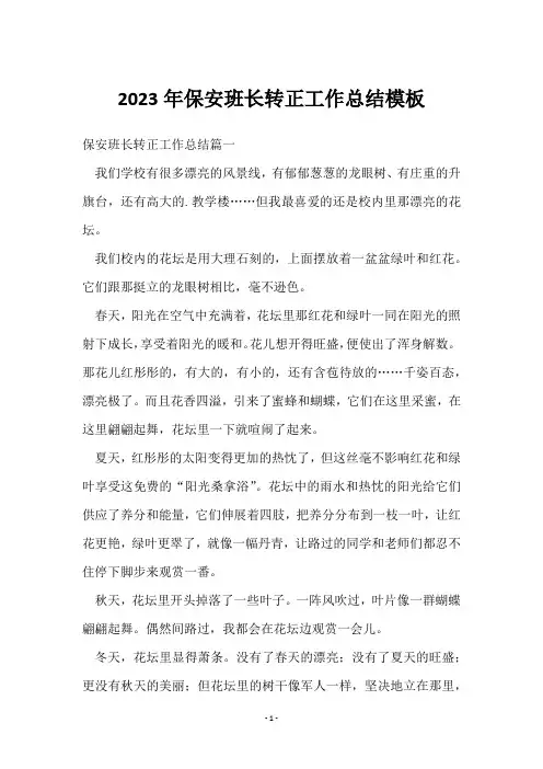 2023年保安班长转正工作总结模板