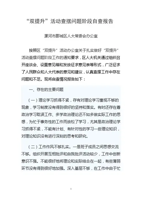 双提升”活动查摆问题阶段自查报告