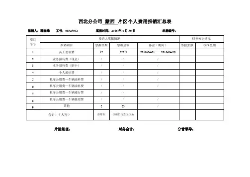 费用报销汇总表(驻外用格式)
