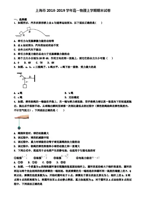 上海市2018-2019学年高一物理上学期期末试卷