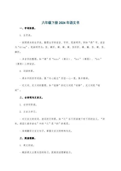六年级下册2024年语文书