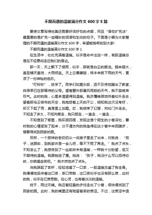 不期而遇的温暖满分作文600字5篇