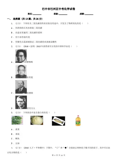 巴中市巴州区中考化学试卷 