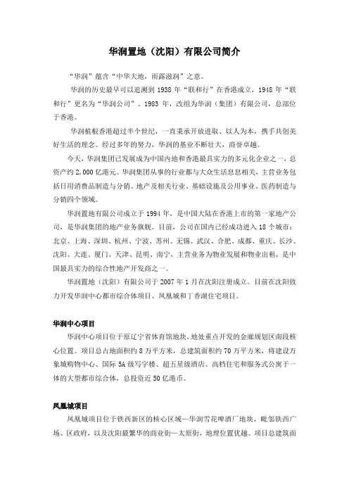 华润置地(沈阳)有限公司简介