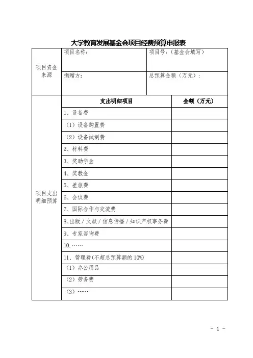 大学教育发展基金会项目经费预算申报表