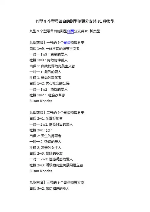 九型9个型号各自的副型侧翼分支共81种类型