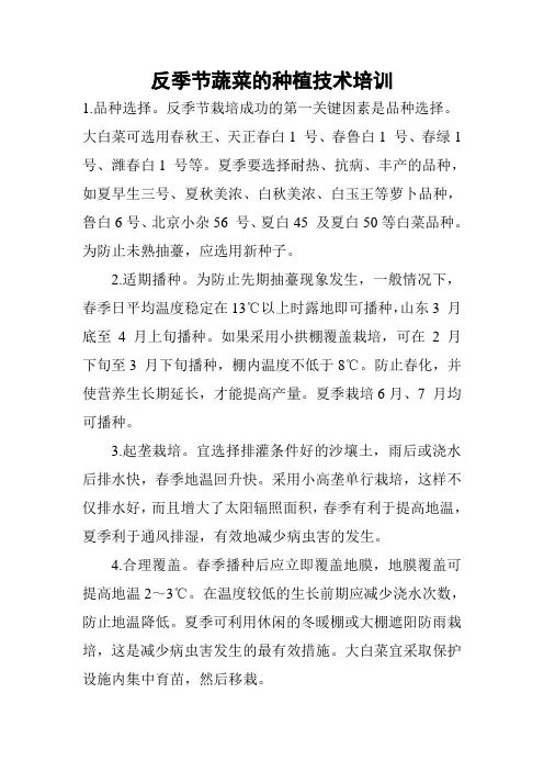反季节蔬菜的种植技术培训