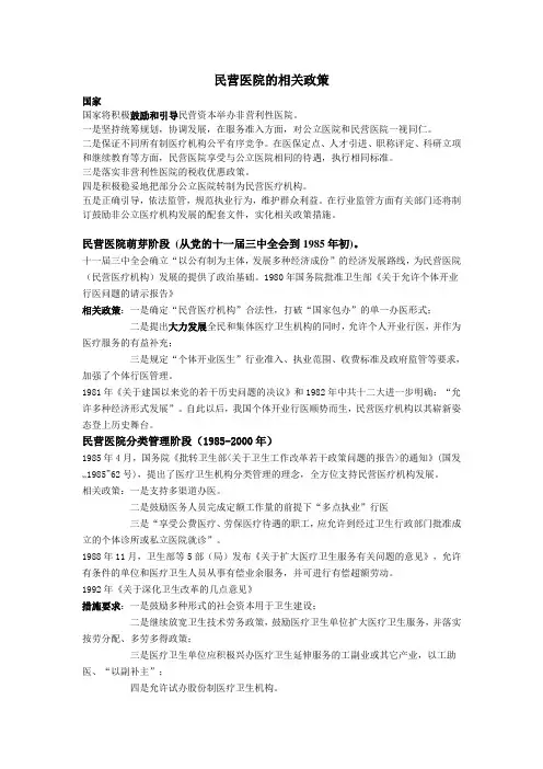 民营医院的相关政策