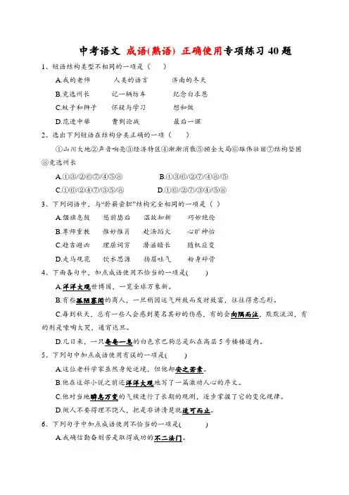 中考语文-成语专项练习40题(含答案)