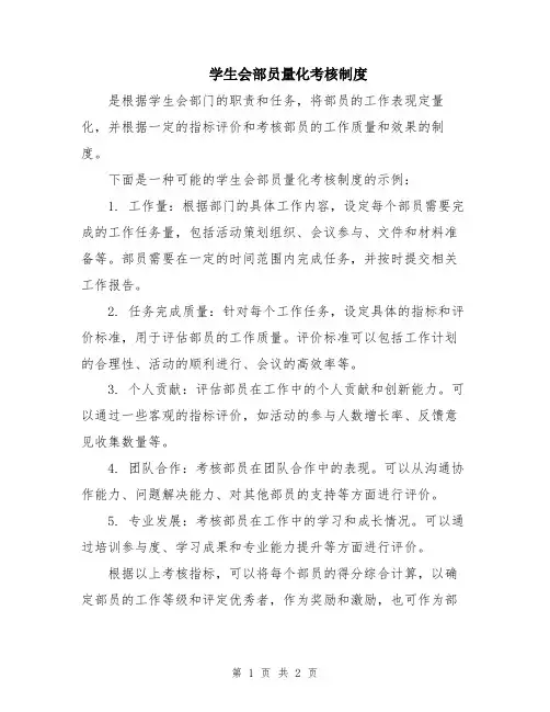 学生会部员量化考核制度