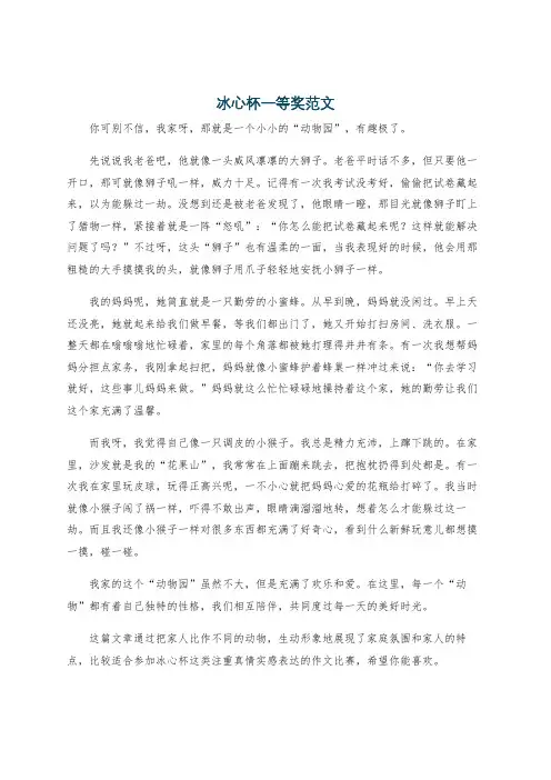 冰心杯一等奖范文