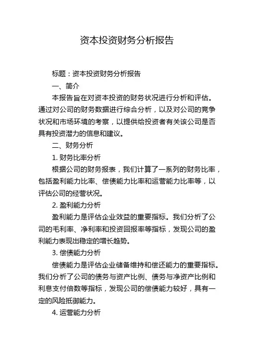 资本投资财务分析报告