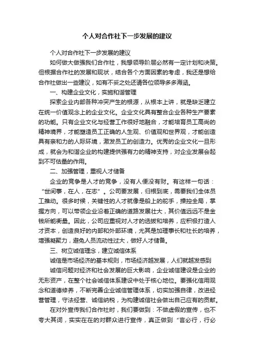 个人对合作社下一步发展的建议