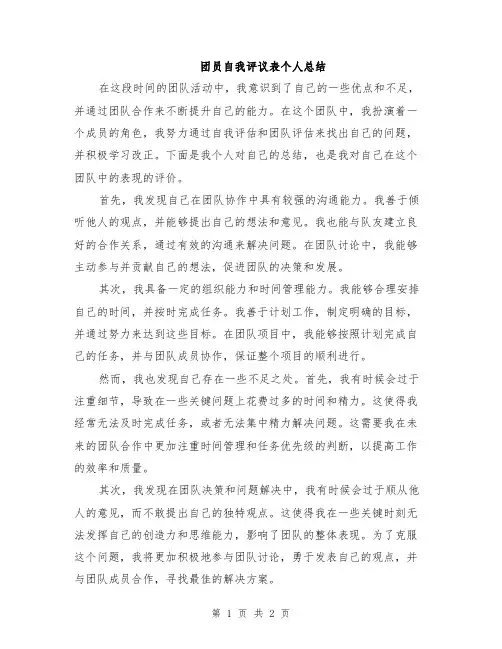 团员自我评议表个人总结