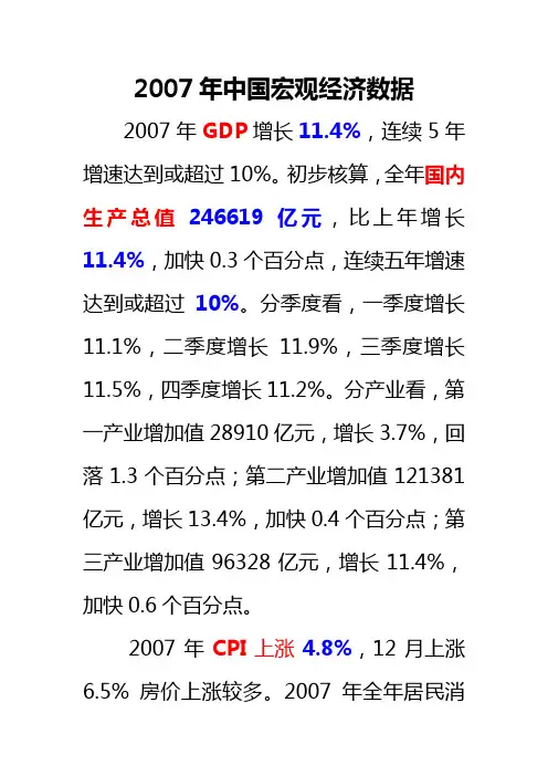 2007年中国宏观经济数据