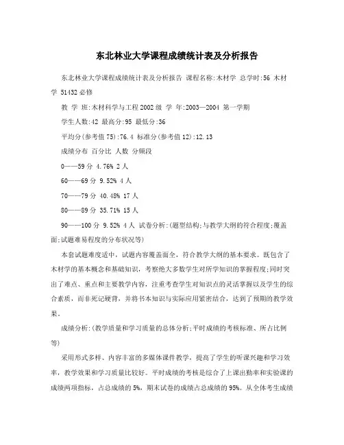 东北林业大学课程成绩统计表及分析报告