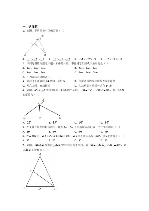 天津市八年级数学上册第十一章《三角形》经典练习(含答案解析)