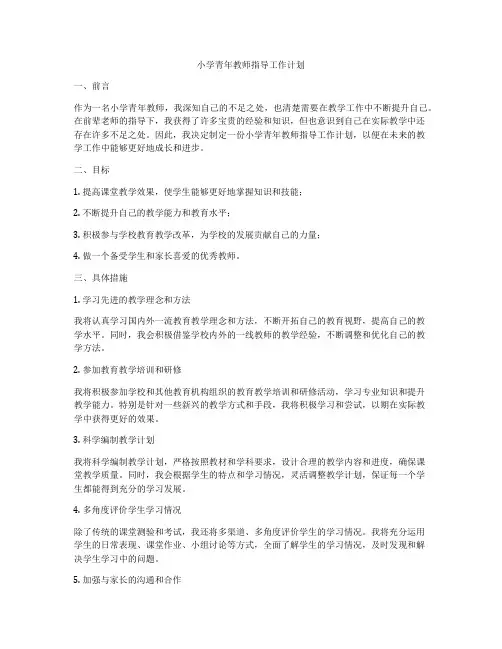 小学青年教师指导工作计划