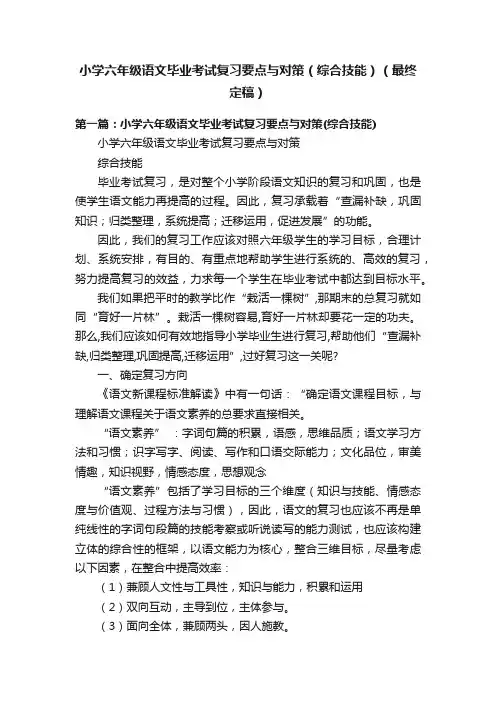 小学六年级语文毕业考试复习要点与对策（综合技能）（最终定稿）