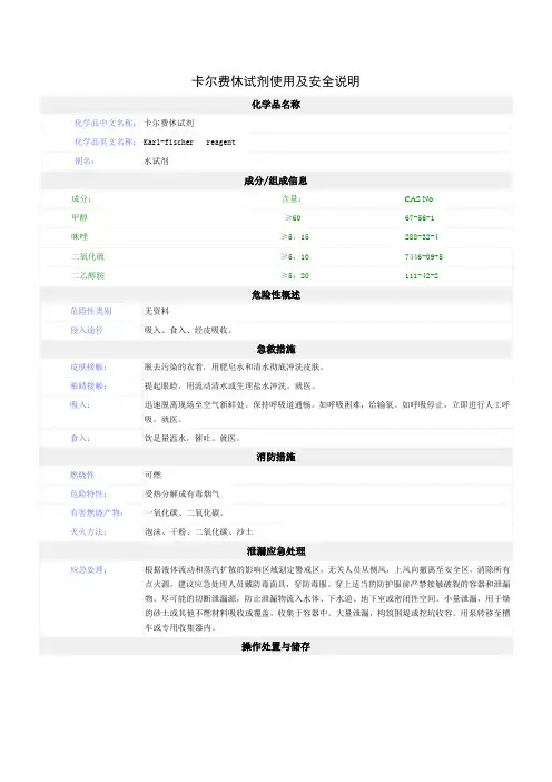 卡尔费休试剂MSDS