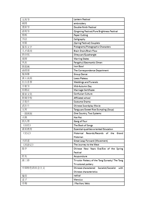 中国特色词汇英文翻译