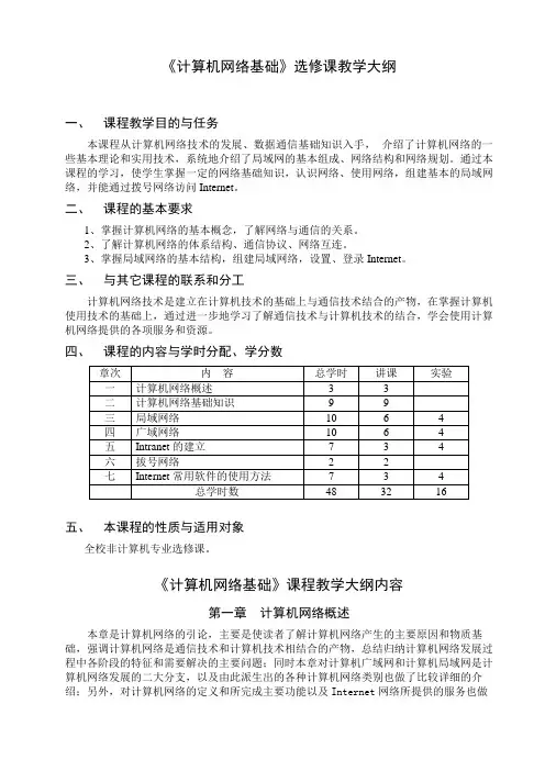 计算机网络基础教学大纲课件