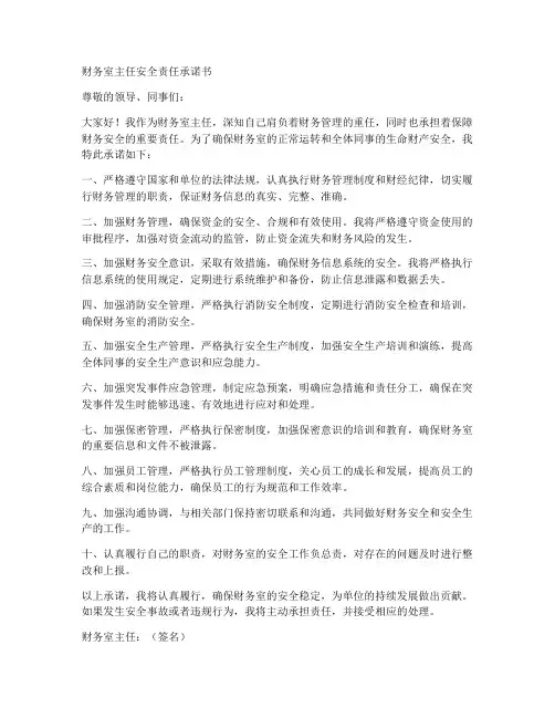 财务室主任安全责任承诺书