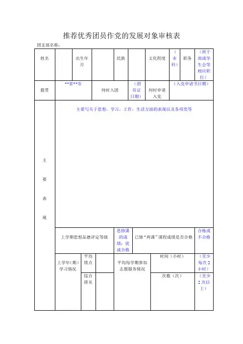 团组织推优表