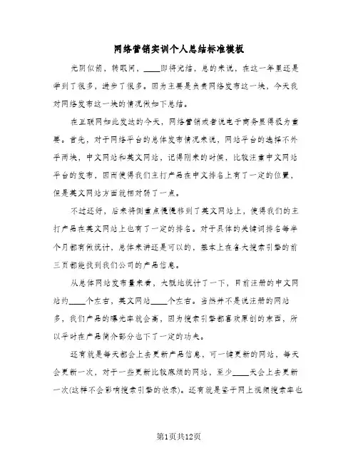 网络营销实训个人总结标准模板(五篇)